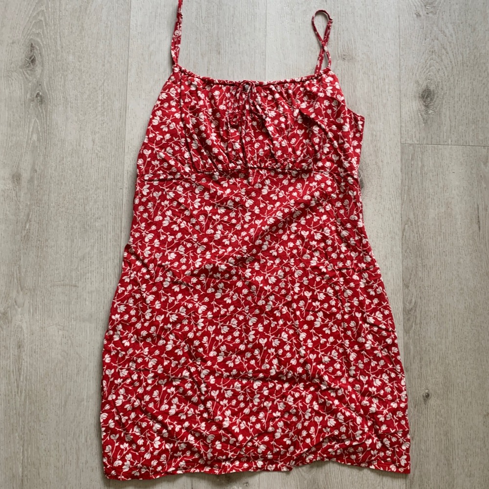 Reformation Red Floral Tencel Mini Dress Sleeveless Tie Front Summer 22103